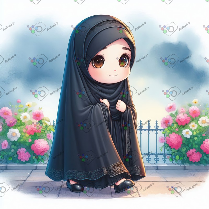 بک گراند کودکانه دختر کوچولوی ناز چادری در پیاده رو-کد 44348(ویژه عکس گراف)