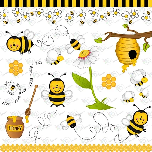 دانلود وکتور کارتونی زنبور و گل و کندو-کد 10008