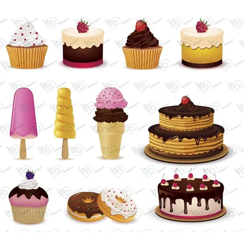 دانلود وکتور کاپ کیک و بستنی و دونات و کیک تولد در 11 طرح-کد 10373