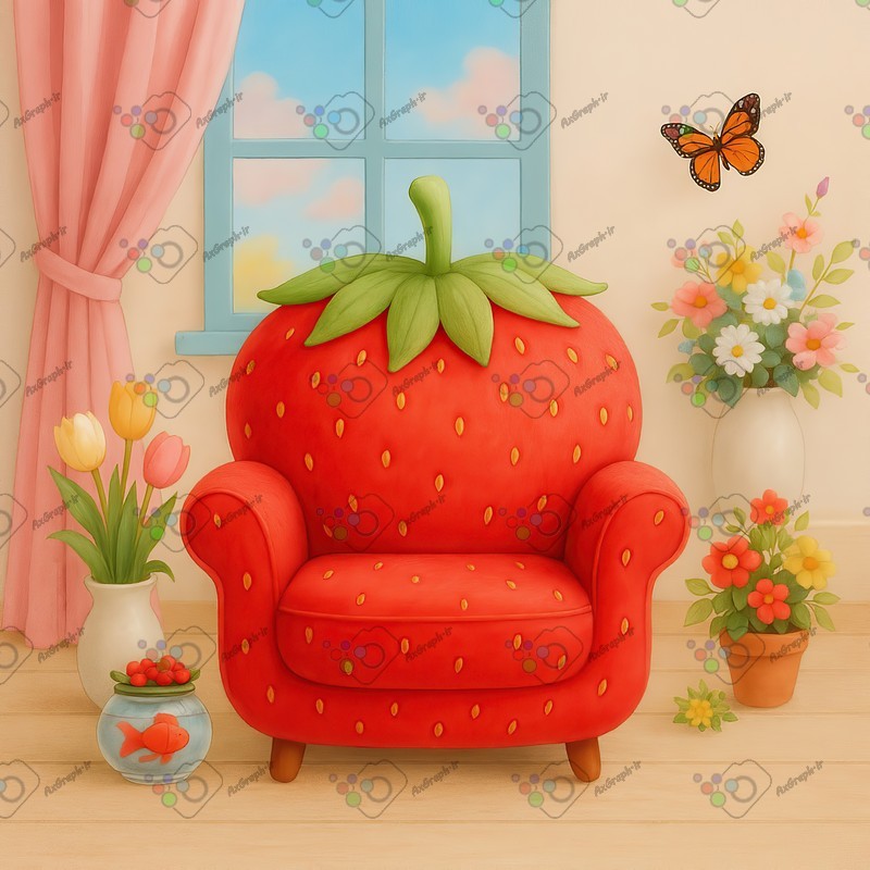 بک دراپ کودک و نوزاد مبل تم توت فرنگی-کد 55391(ویژه عکس گراف)