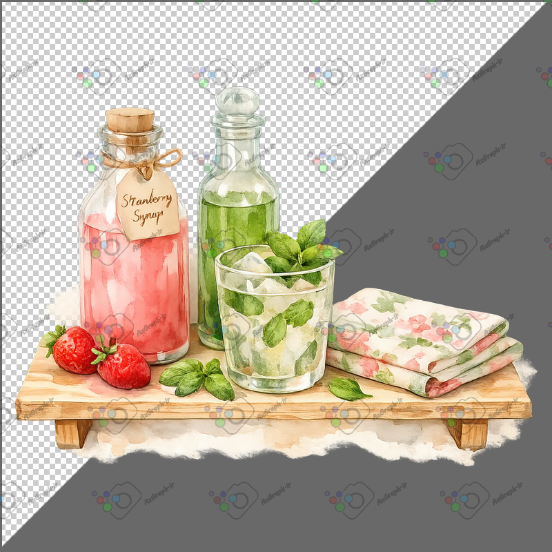 طرح برچسب شربت نعنا و شربت توت فرنگی-کد 70124(ویژه عکس گراف)