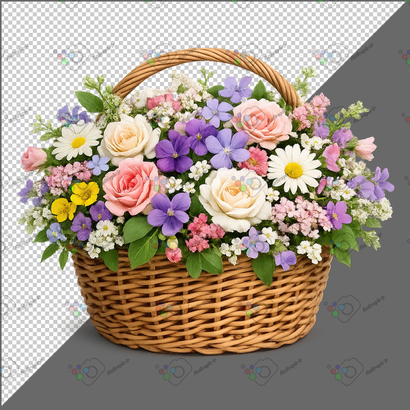 طرح برچسب سبد گلهای رنگارنگ-کد 70067(ویژه عکس گراف)