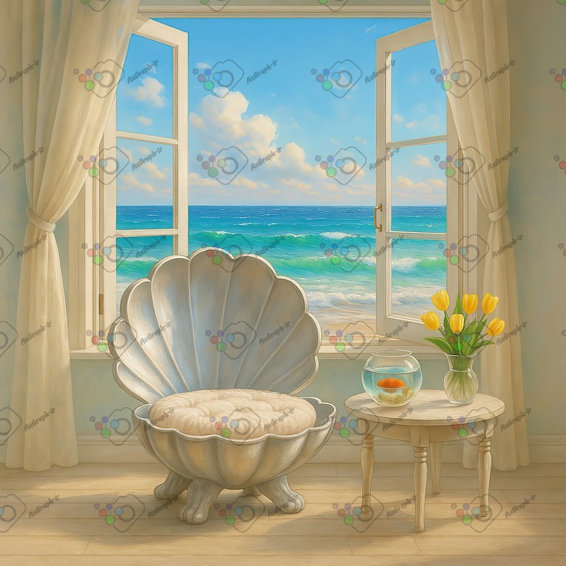 بک دراپ کودک و نوزاد مبل صدفی تم دریا-کد 55396(ویژه عکس گراف)