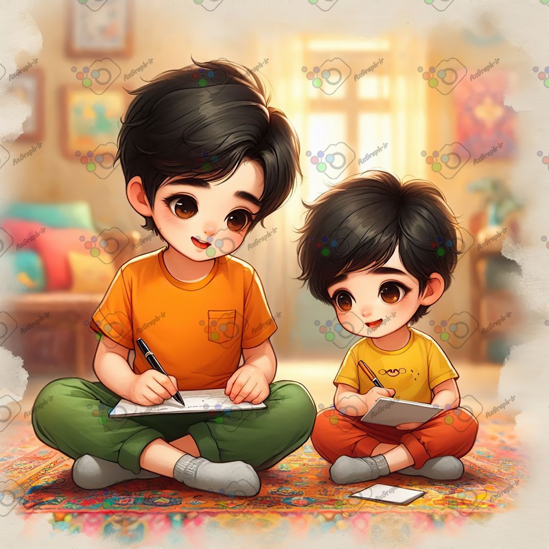 بک گراند کودکانه برادران در حال نوشتن-کد 44471(ویژه عکس گراف)