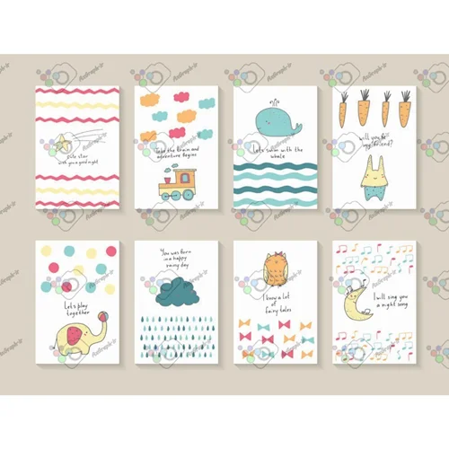 وکتور کارت پستال های کودکانه در 8 طرح دوست داشتنی-کد 11481