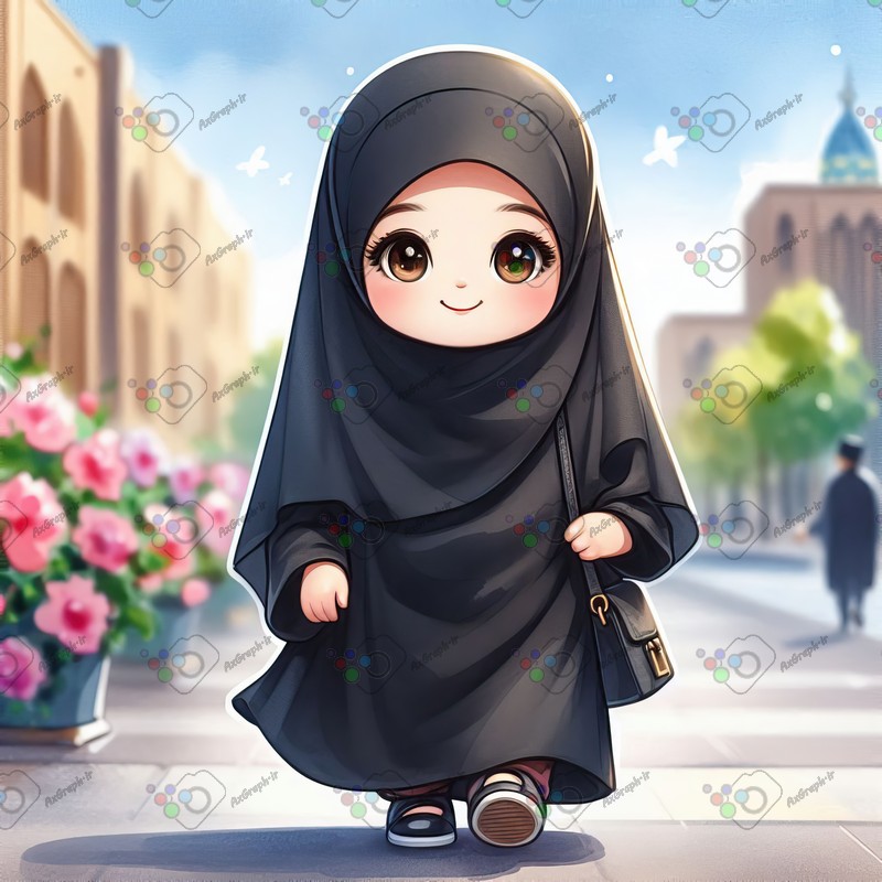 بک گراند کودکانه دختر کوچولوی ناز مشکی پوش در خیابان-کد 44342(ویژه عکس گراف)