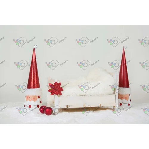 بک دراپ نوزاد تخت خواب چوبی و بابانوئل-کد 5707