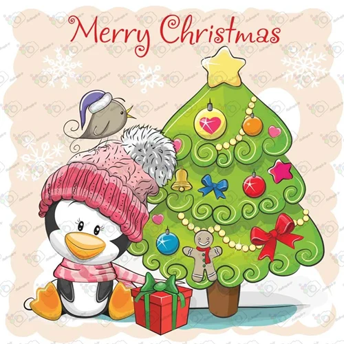 دانلود وکتور کارتونی پنگوئن و درخت کریسمس-کد 10101
