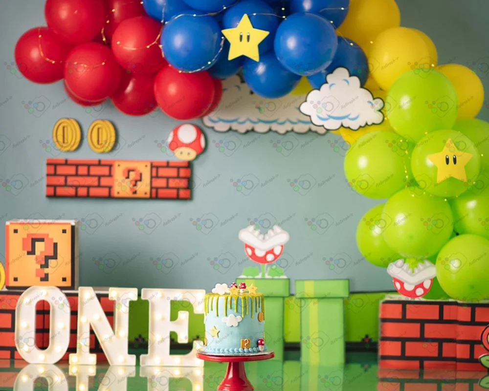 بک دراپ تولد یک سالگی تم قارچ خور-کد 144