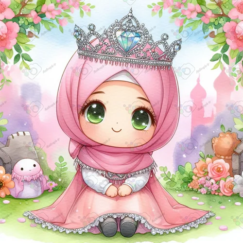 بک گراند کودکانه دختر ناز با حجاب با لباس صورتی-کد 41074(ویژه عکس گراف)