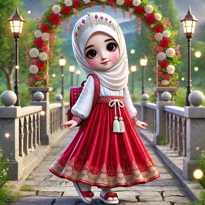 بک گراند کودکانه دختربچه ناز با حجاب ایستاده روی پل سنگی-کد 43574(ویژه عکس گراف)