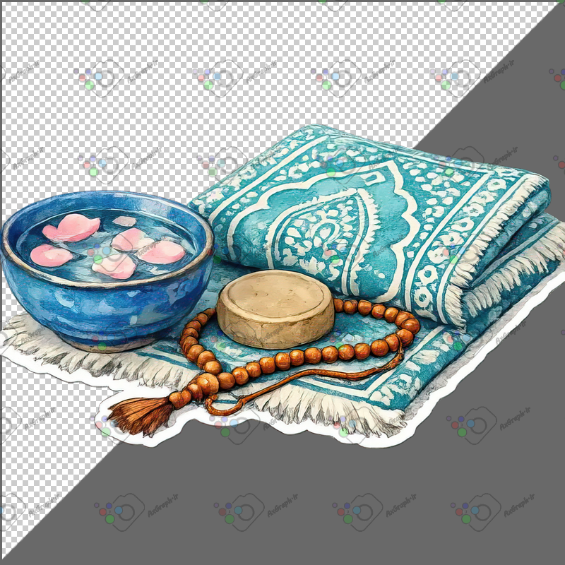 طرح برچسب مهر و سجاده و تسبیح و کاسه آب-کد 70192(ویژه عکس گراف)