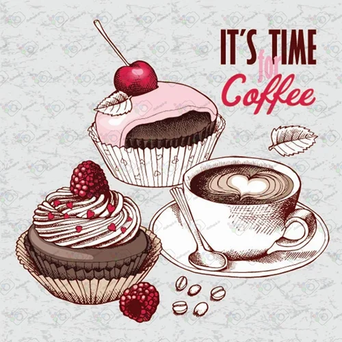 دانلود وکتور فنجان قهوه و کاپ کیک-کد 10368