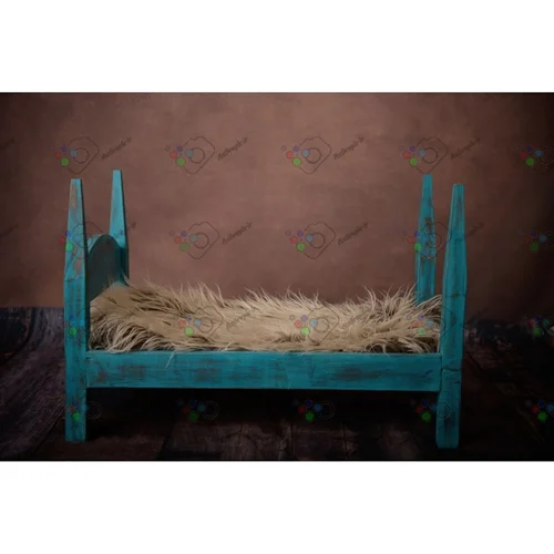 بک دراپ نوزاد تخت خواب چوبی فیروزه ای-کد 5419