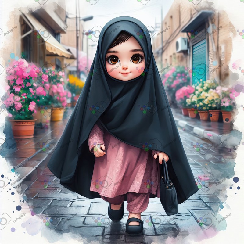 بک گراند کودکانه دختر کوچولوی ناز چادری در حال راه رفتن در کوچه-کد 44354(ویژه عکس گراف)