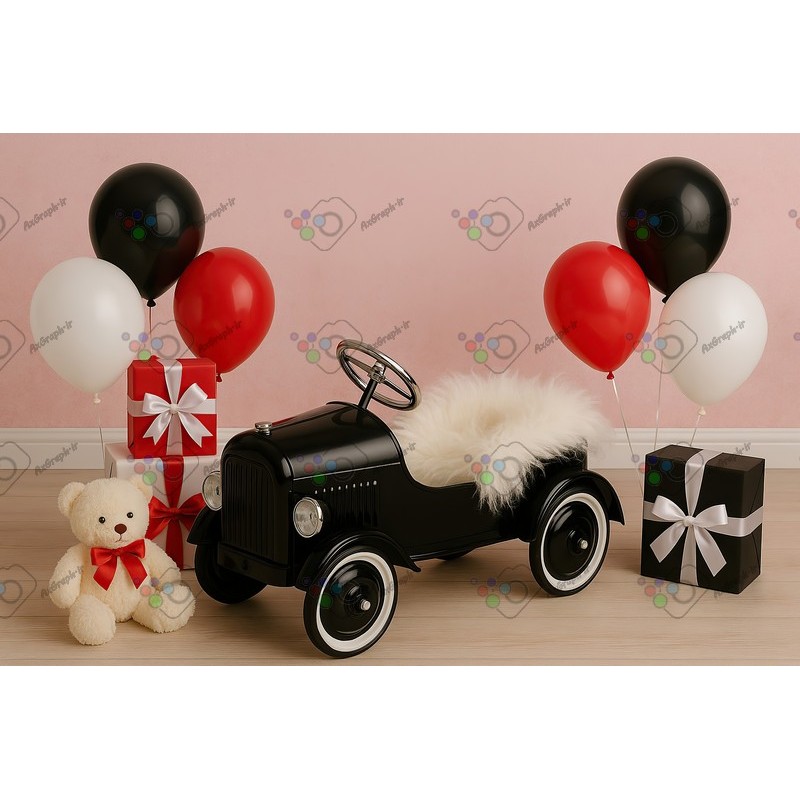 بک دراپ کودک و نوزاد ماشین قدیمی تم قرمز و سیاه و سپید-کد 55440(ویژه عکس گراف)