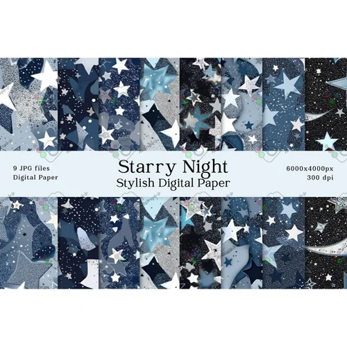 کاغذ دیجیتال طرحِ شب پر ستاره-کد 4018