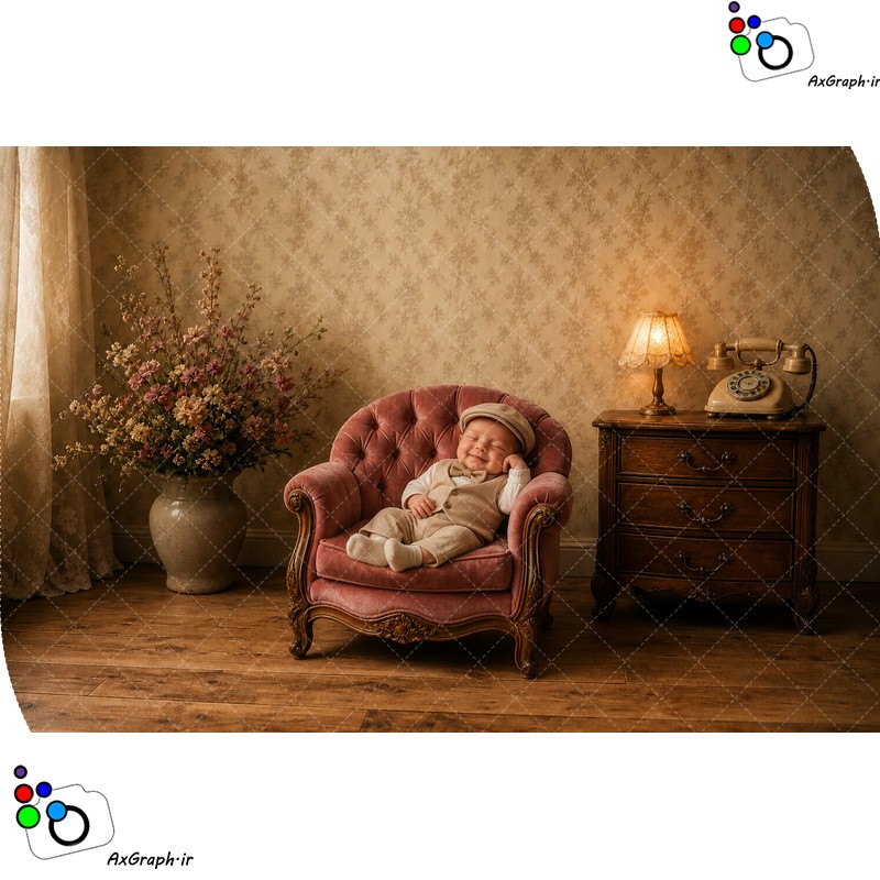 بک دراپ نوزاد مبل و دکور قدیمی تم پسرونه-کد 55514(ویژه عکس گراف)