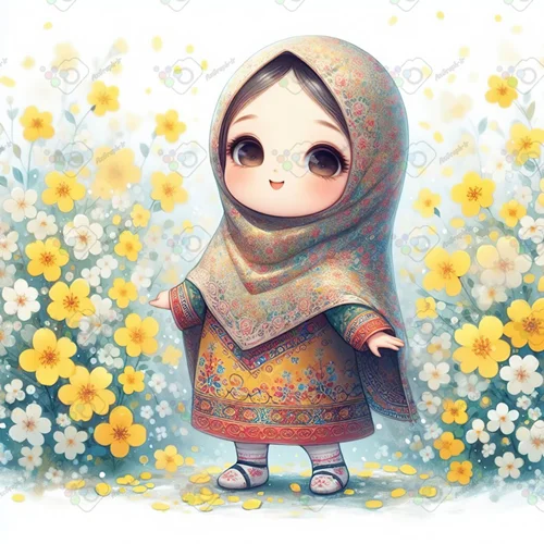 بک گراند کودکانه دختر ناز کوچولو با لباس ایرانی میان گلها(ویژه عکس گراف)-کد 41297