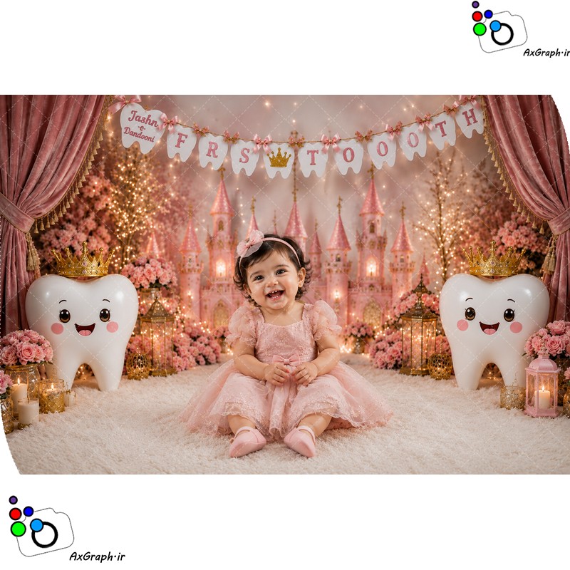 بک دراپ کودک دندونی تم پرنسس-کد 55532(ویژه عکس گراف)
