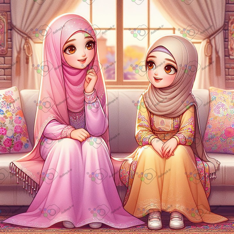 بک گراند کودکانه دختران با حجاب در حال صحبت-کد 44445(ویژه عکس گراف)