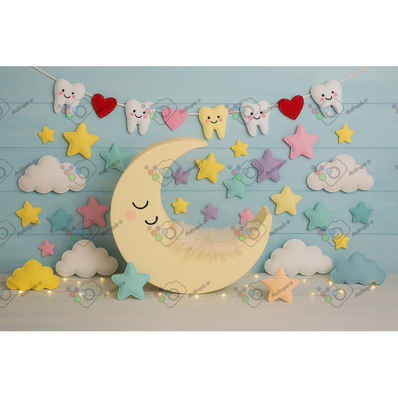 بک دراپ کودک و نوزاد ماه تم دندونی-کد 55377(ویژه عکس گراف)