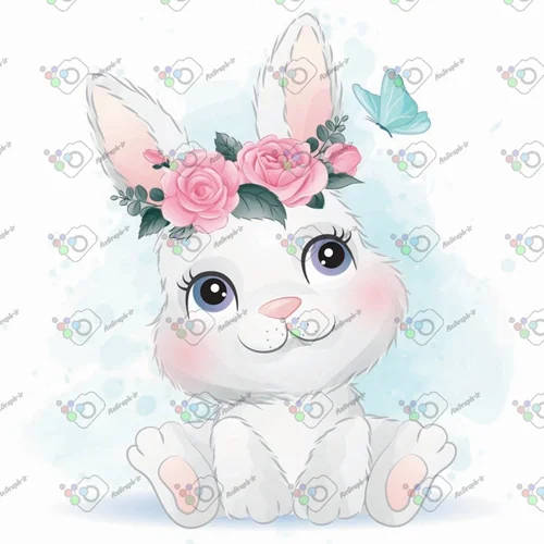 وکتور کودکانه خرگوش گل به سر-کد 11085