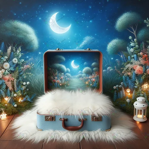 بک دراپ نوزاد چمدان با پس زمینه باغ رویایی در شب-کد 55005(ویژه عکس گراف)