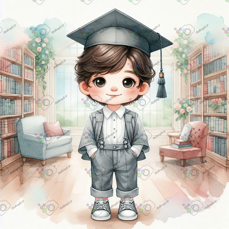 بک گراند کودکانه پسربچه فارغ التحصیل در کتابخانه-کد 44466(ویژه عکس گراف)