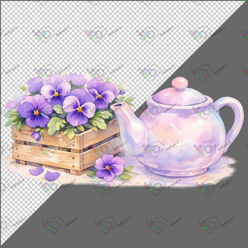 طرح برچسب قوری و جعبه گل بنفشه-کد 70129(ویژه عکس گراف)
