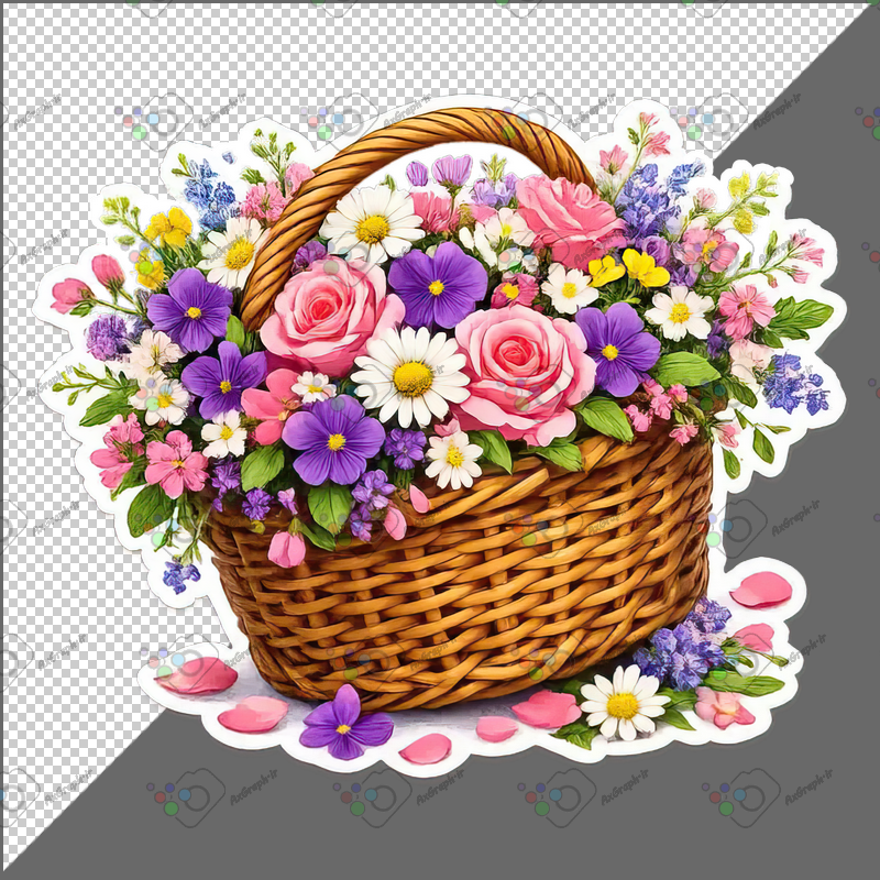 طرح برچسب سبد گل رز و بنفشه و مینا-کد 70062(ویژه عکس گراف)