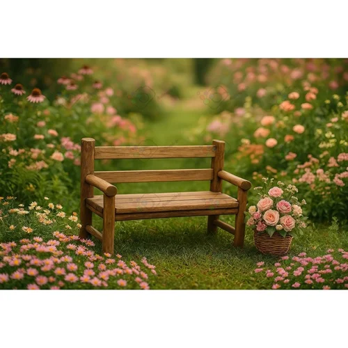 بک دراپ آتلیه کودک نیمکت چوبی در باغ بهاری-کد 55283(ویژه عکس گراف)