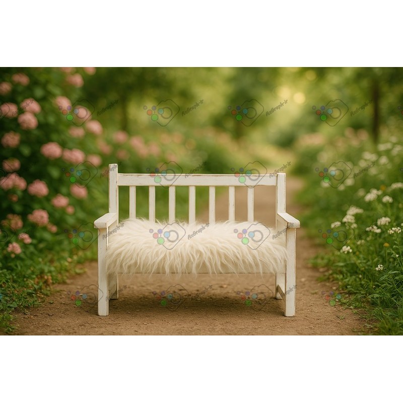 بک دراپ کودک و نوزاد نیمکت چوبی در باغ گل-کد 55405(ویژه عکس گراف)
