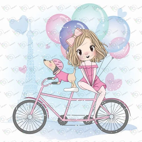 وکتور کودکانه دختر دوچرخه سوار-کد 10474