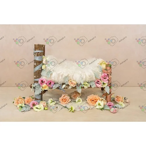 بک دراپ نوزاد تخت خواب چوب درختی گل آرایی-کد 5502