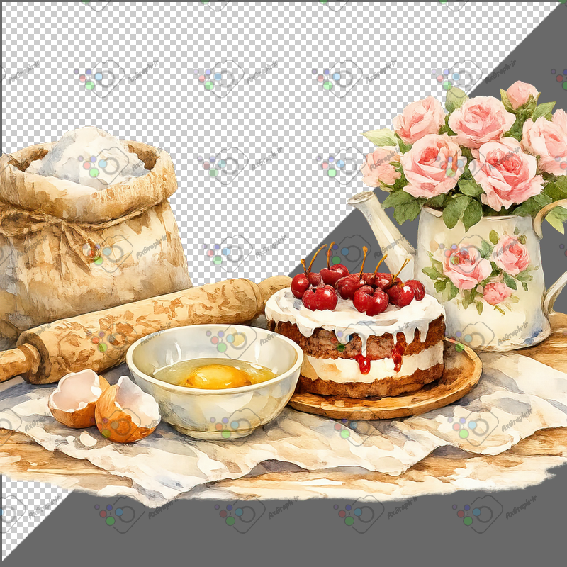 طرح برچسب آرد و کیک و تخم مرغ و گلدان-کد 70104(ویژه عکس گراف)
