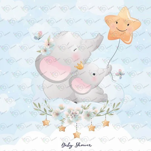 وکتور کودکانه فیل کوچولو و مامانش در آسمان-کد 10807