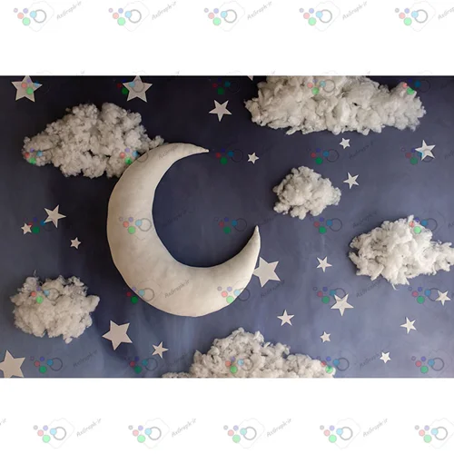 بک دراپ نوزاد ماه و ستاره در آسمان ابری شب-کد 5205