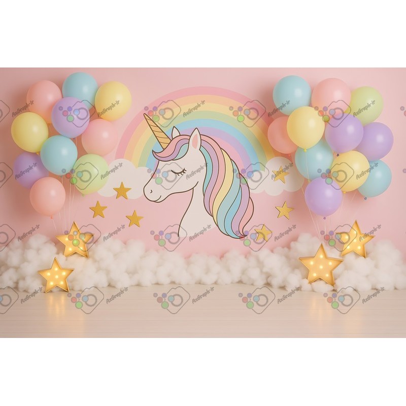 بک دراپ کودک و نوزاد تم تک شاخ و رنگین کمان-کد 55379(ویژه عکس گراف)