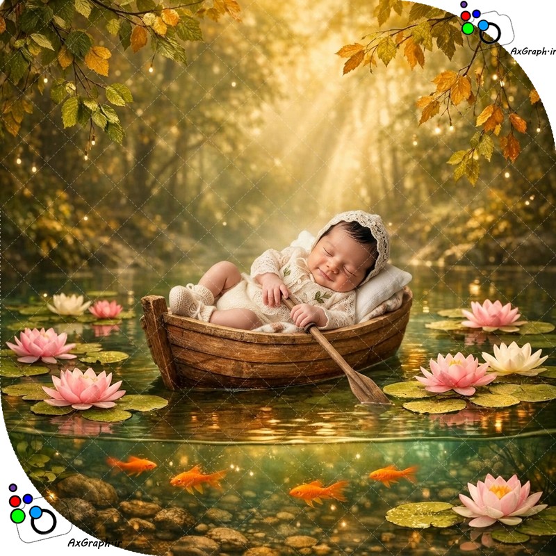 بک دراپ کودک و نوزاد قایق چوبی در دریاچه-کد 55469(ویژه عکس گراف)