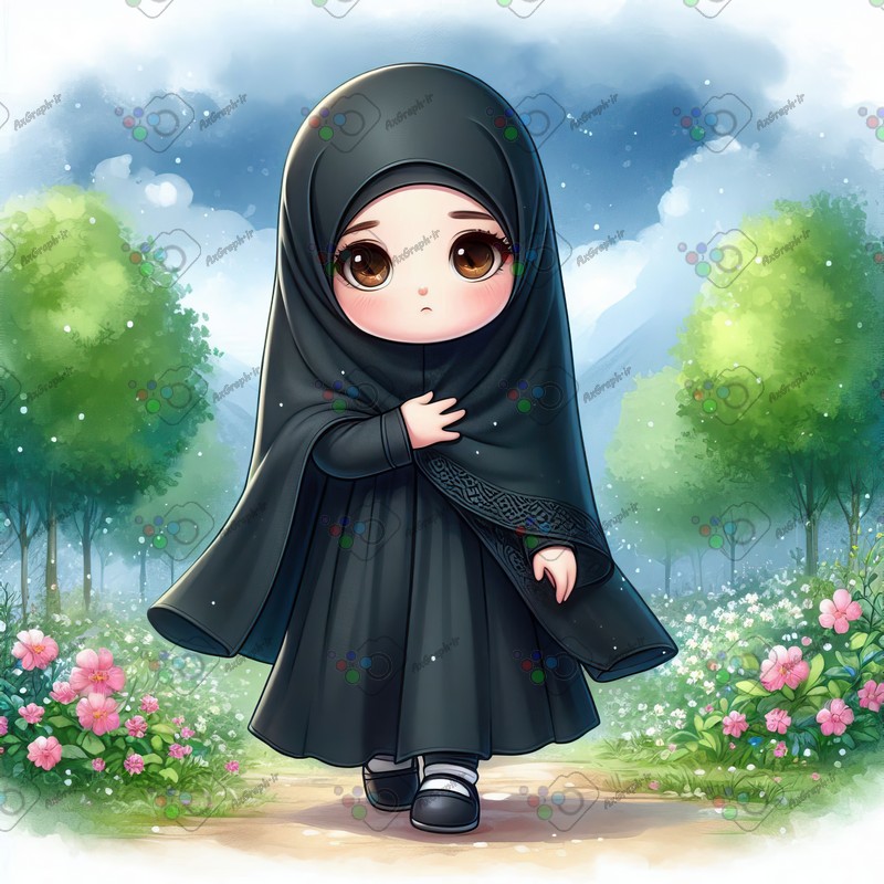 بک گراند کودکانه دختر کوچولوی ناز با حجاب در حال راه رفتن-کد 44357(ویژه عکس گراف)