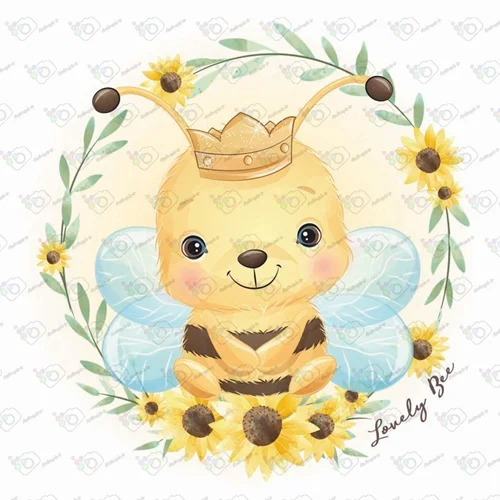 وکتور کودکانه زنبور طلایی بین حلقه گل-کد 10785