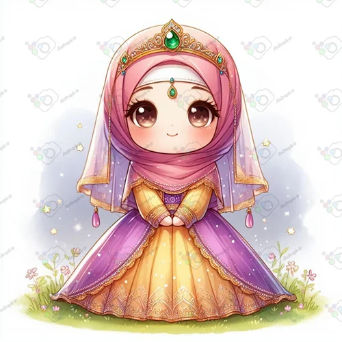 بک گراند کودکانه دختر زیبای محجبه با لباس بنفش و طلایی(ویژه عکس گراف)-کد 41277