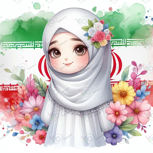 بک گراند کودکانه دختر ناز با حجاب با پس زمینه پرچم ایران-کد 41006(ویژه عکس گراف)