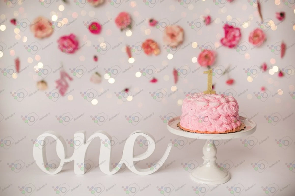 بک دراپ تولد یک سالگی تم گلهای صورتی -کد 82