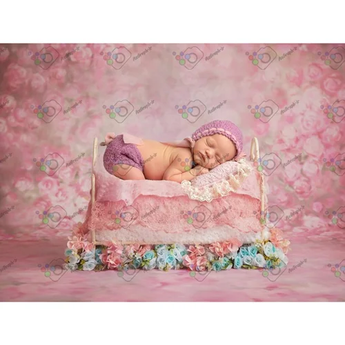 بک دراپ نوزاد تخت خواب آهنی گل آرایی-کد 5678