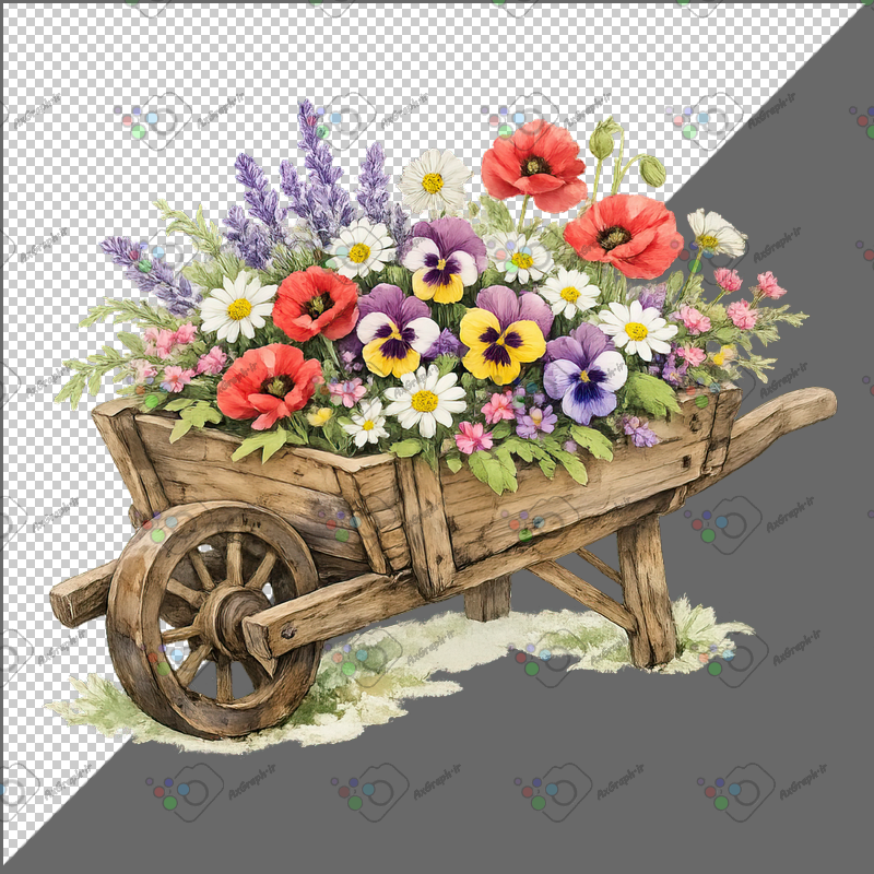 طرح برچسب فرقون چوبی گل شقایق و گل بنفشه-کد 70048(ویژه عکس گراف)