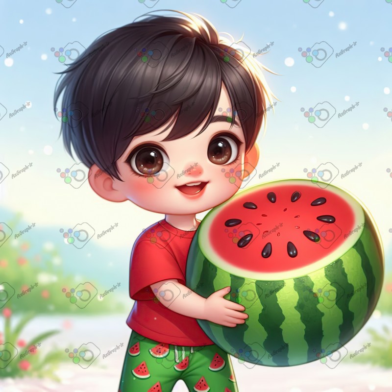 بک گراند کودکانه یلدا با طرح پسربچه با هندونه در برف-کد 44802(ویژه عکس گراف)