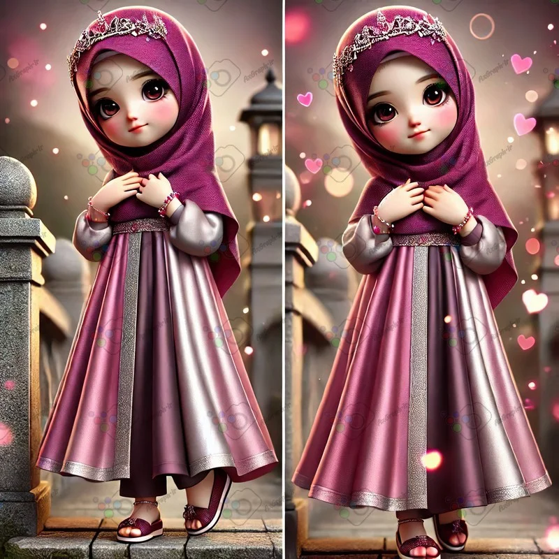 بک گراند کودکانه دختر ناز با حجاب ایستاده روی پل سنگی-کد 43539(ویژه عکس گراف)