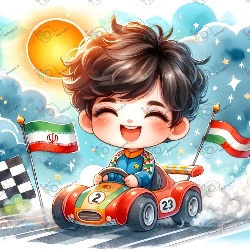 بک گراند کودکانه پسربچه با مزه و خوشحال در حال مسابقه ماشین سواری-کد 44602(ویژه عکس گراف)